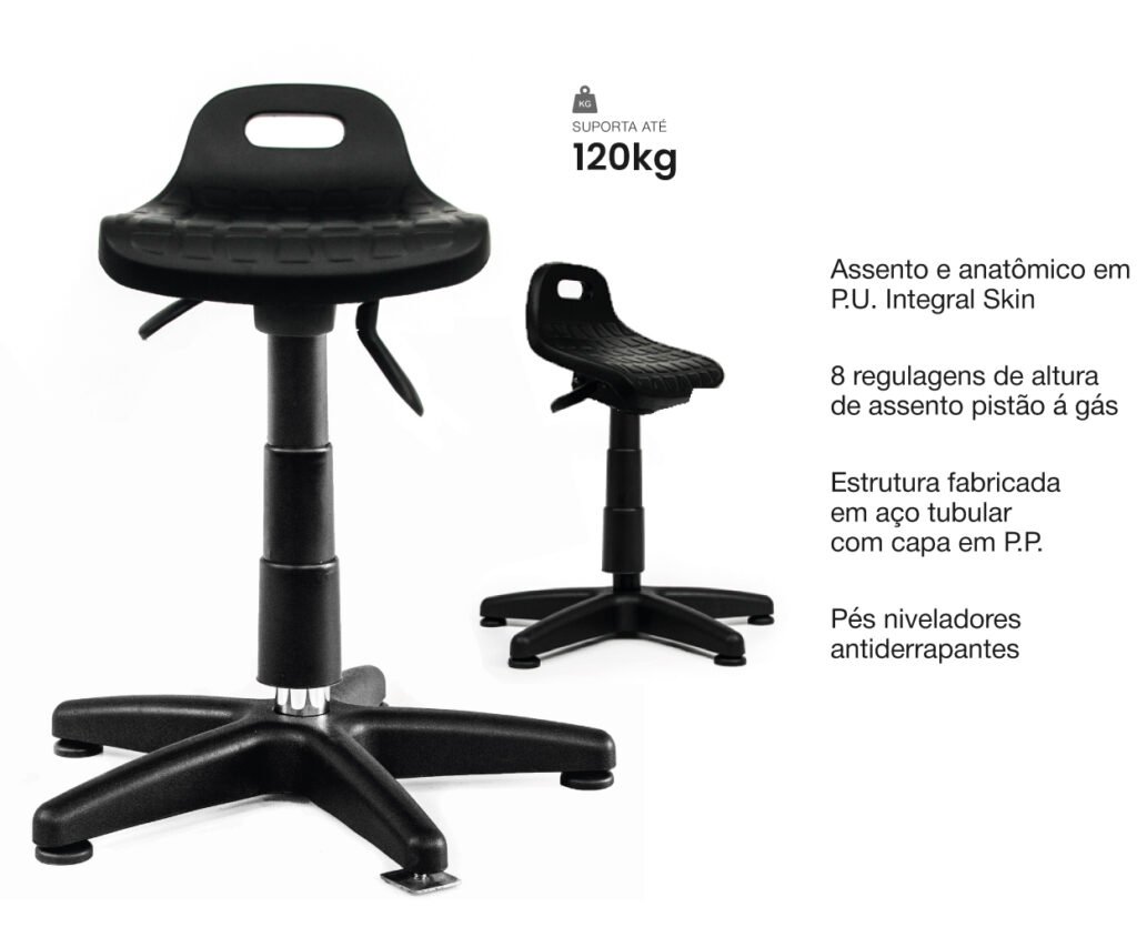 Banco ergonômico semi sentado com inclinação para postos industriais e produtivos