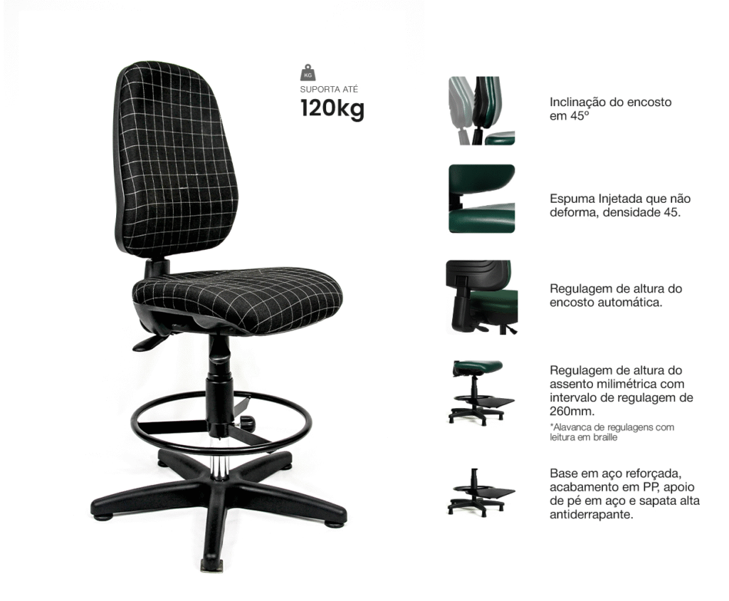 Cadeira ergonômica industrial Stylus Alta ESD
