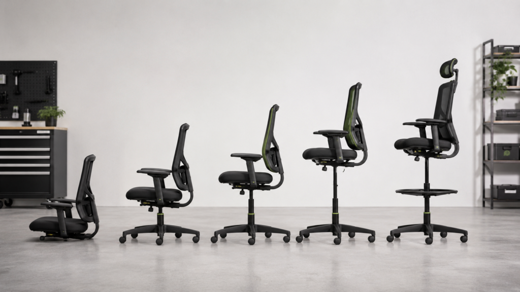 Comparativo de altura ideal da cadeira para diferentes postos de trabalho